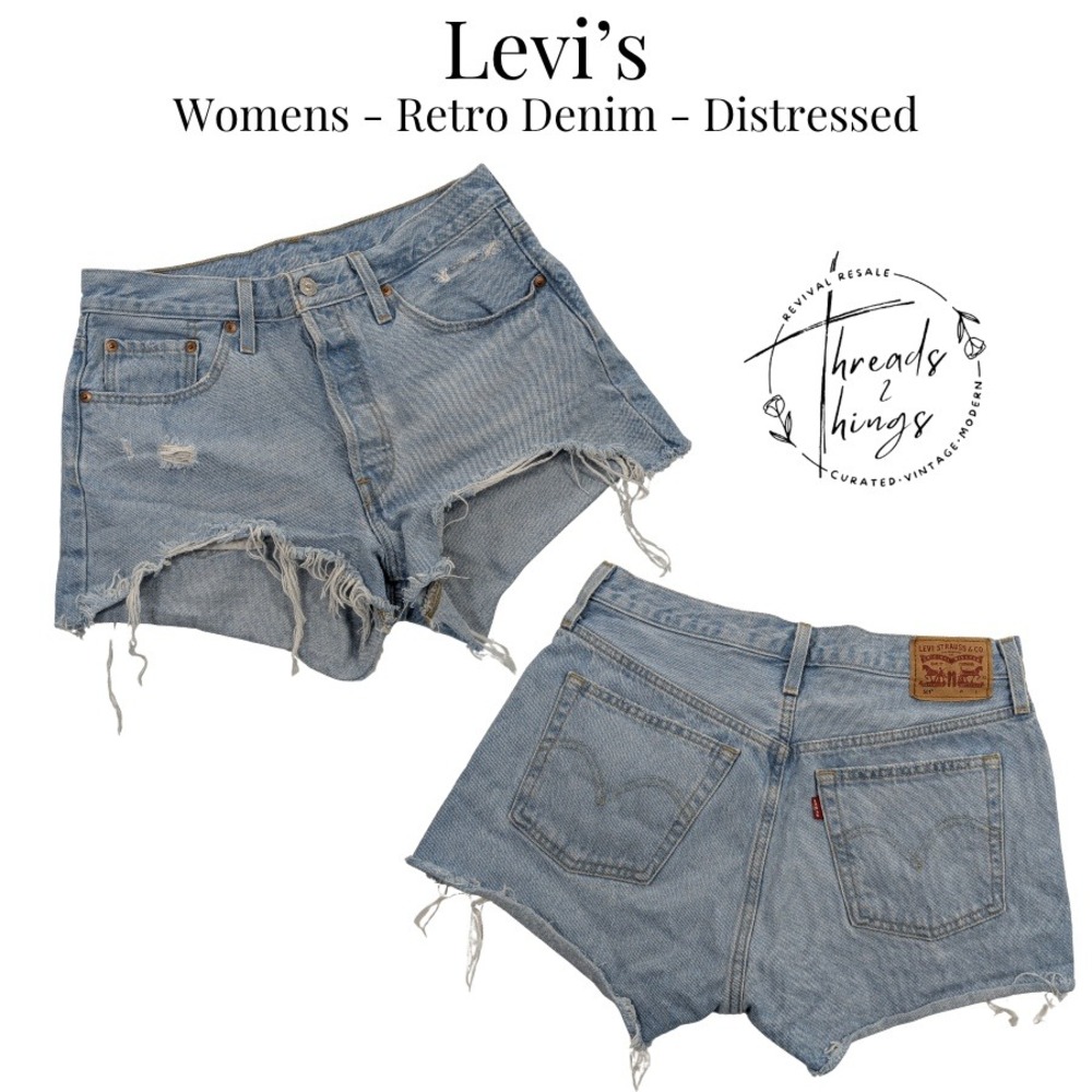 Levi's 501 Shorts Womens 29 Light Wash Blue Denim High Rise Distressed Retro 90s